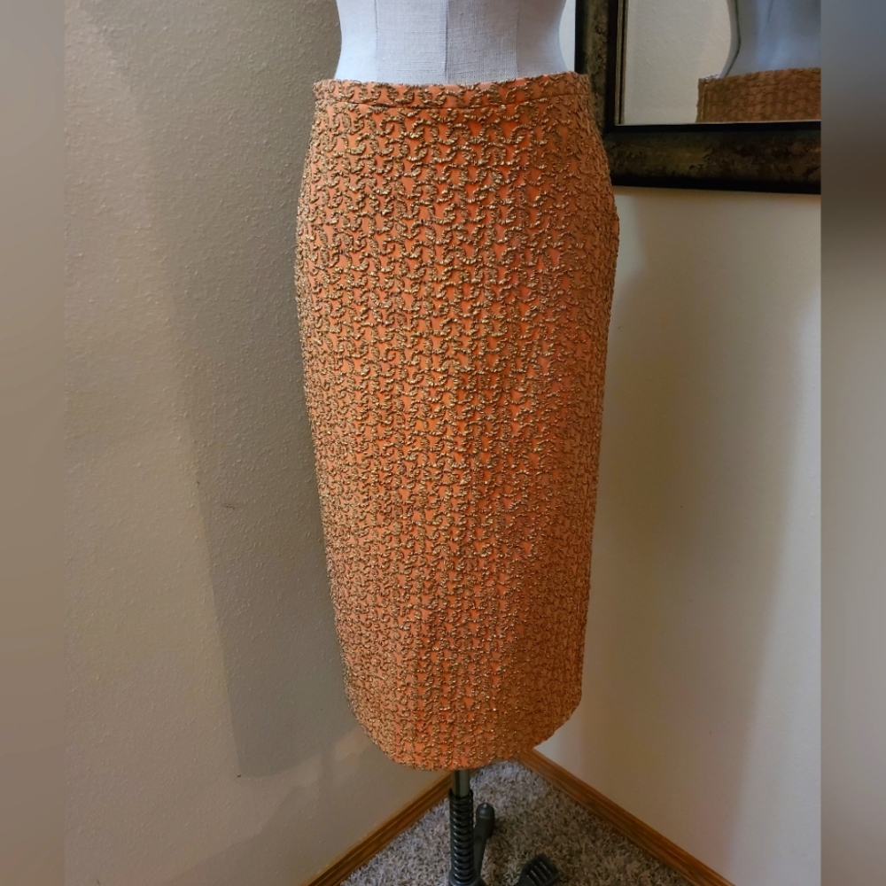 Rochas Italy Metallic Brocade Pencil Skirt Size 40